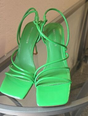 Marc Fisher Neon Green Strappy Square-Toe Heels